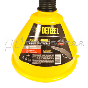 Воронка пластиковая 160 мм с металлическим ситом, непроливайкой и гибким наконечником Denzel