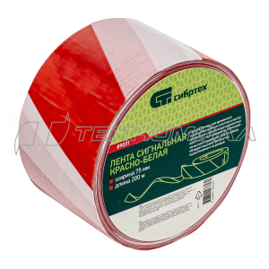 Лента сигнальная СИБРТЕХ, 75 мм х 200 м красно-белая