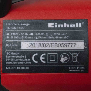 Пила дисковая Einhell TC-CS 1400 1400Вт,