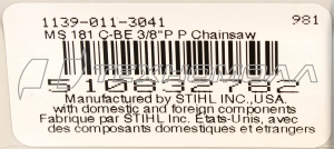 Бензопила STIHL MS181C-BE, шина R 35 см, цепь 63PM