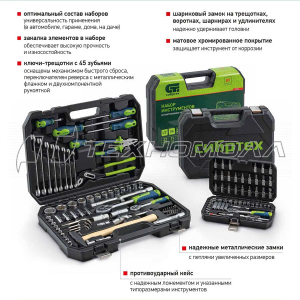 Набор инструментов, 1/2", 1/4", 108 предметов Сибртех