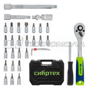 Набор инструментов, 1/4", пластиковый кейс 56 предметов Сибртех