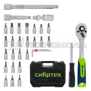 Набор инструментов, 1/4", пластиковый кейс 56 предметов Сибртех